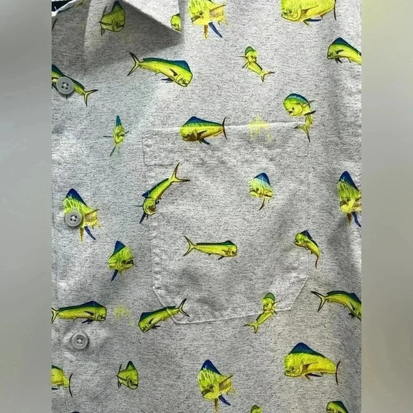 Guy Harvey Button front Resort polyester Fish shirt front pocket short sleeve - Picture 3 of 8